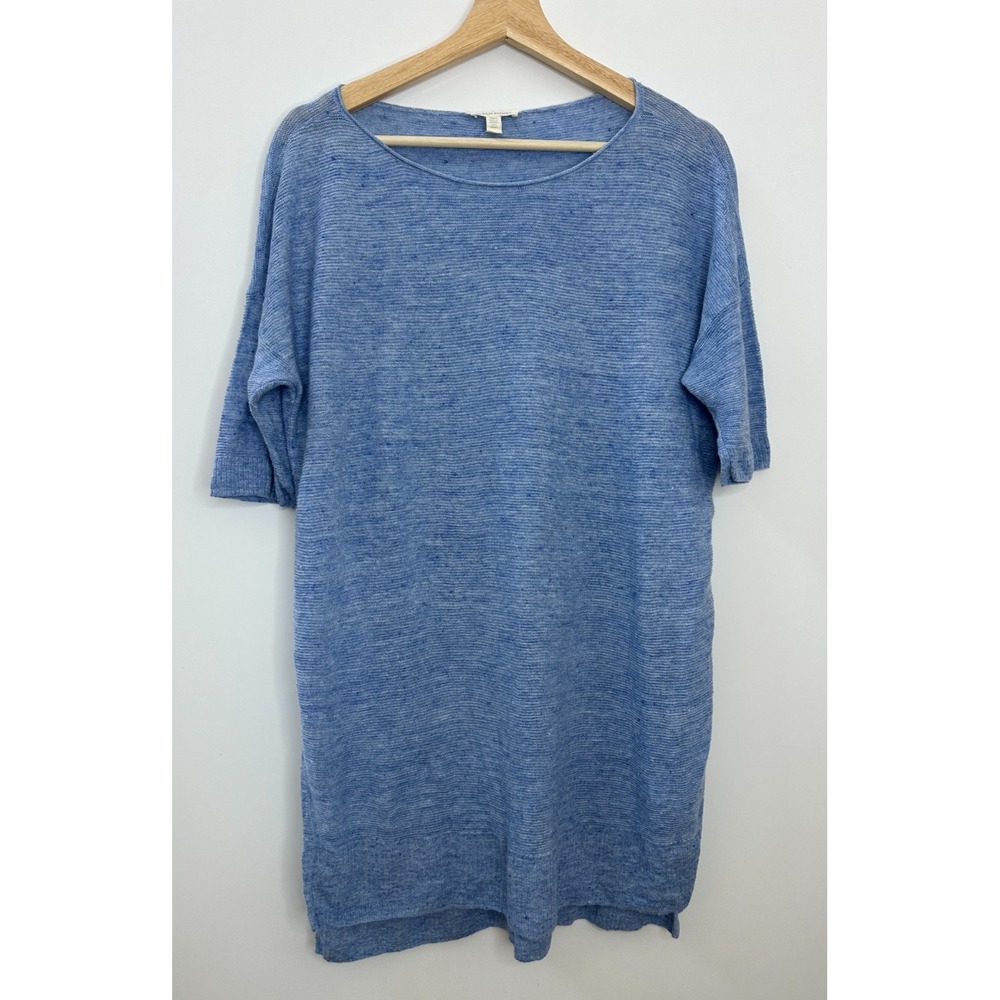 Eileen Fisher 100% Linen Open Knit Semi Sheer Longline Tunic Top Split Hem M - Picture 15 of 15